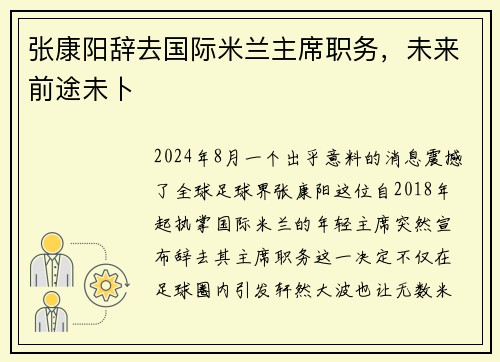 张康阳辞去国际米兰主席职务，未来前途未卜